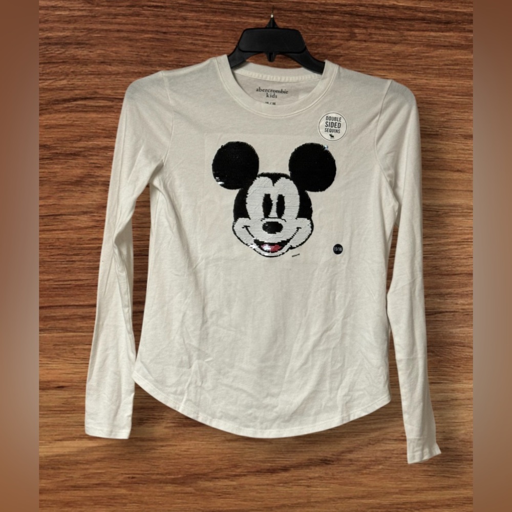 NWT Abercrombie Mickey Mouse Double Sided Sequin Long Sleeve Shirt SZ 15/16